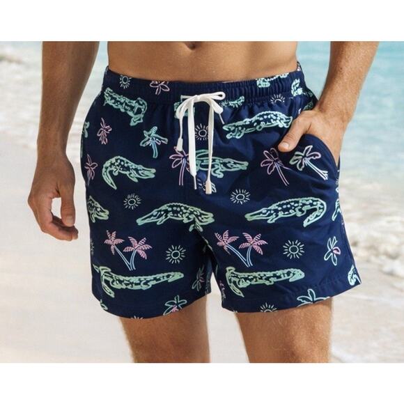 Chubbies Swim Trunks Mens XL Neon Glades Crocodile Print 5.5 Inseam Navy NWT